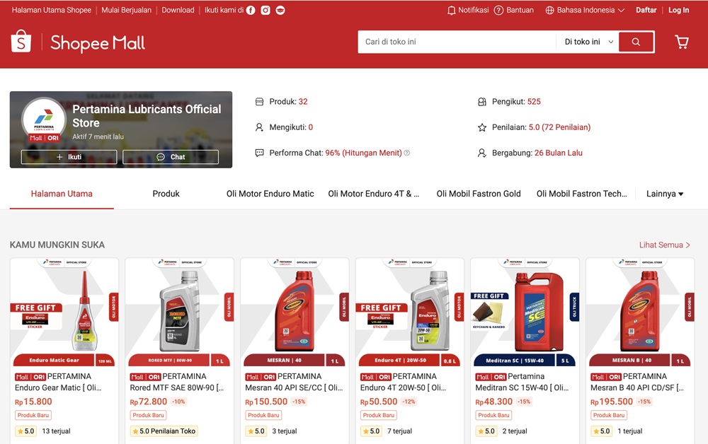 Official Store Pertamina Lubricants di Shopee
