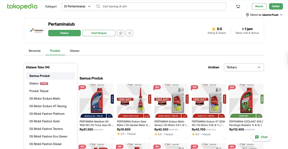 Official Store Pertamina Lubricants di Tokopedia